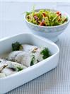 Fyldte skrubber med dildcreme og sprød salat